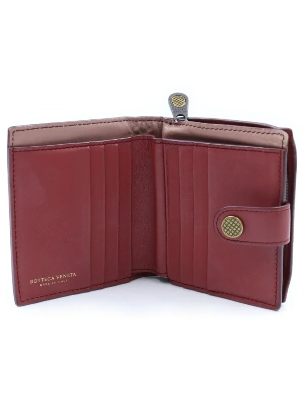 Bottega Veneta Intrecciato Leather Wallet Bifold Coin Purse Bordeaux